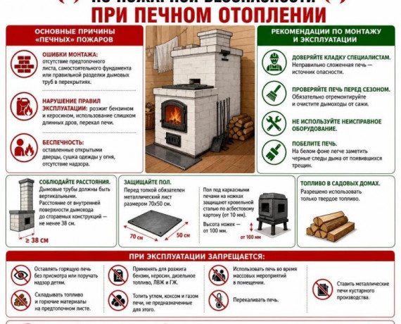в домах с печным отоплением и банях около 50% всех пожаров происходит из-за неисправного состояния печей, труб и небрежной топки - фото - 1